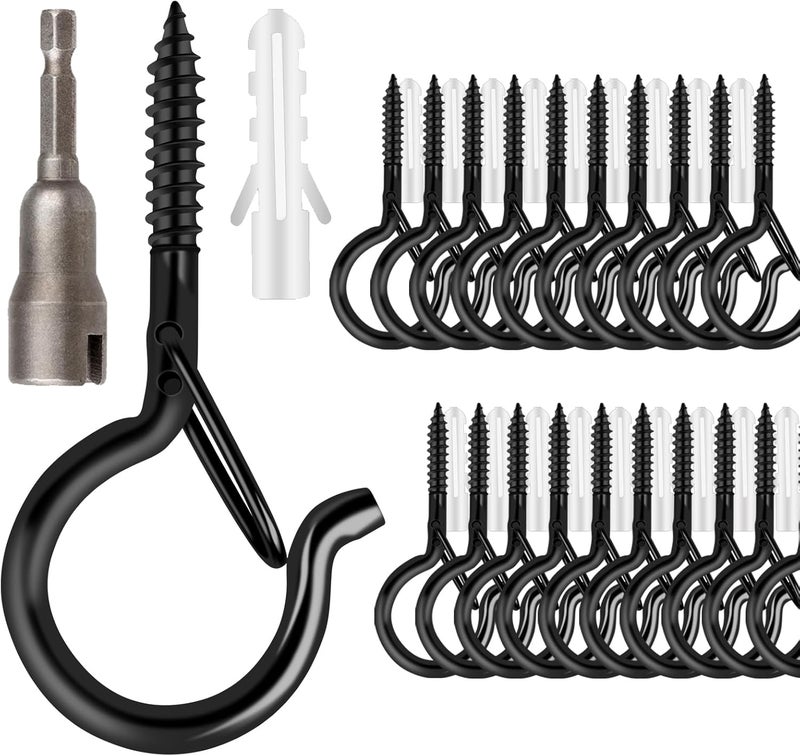 FSAH 36 PCS Q-Hanger Hooks with Safety Buckle, Windproof Screw Hooks for Outdoor String Lights Hanging Christmas Lights, Plants, with 1 Wing Nut Driver - Image 1
